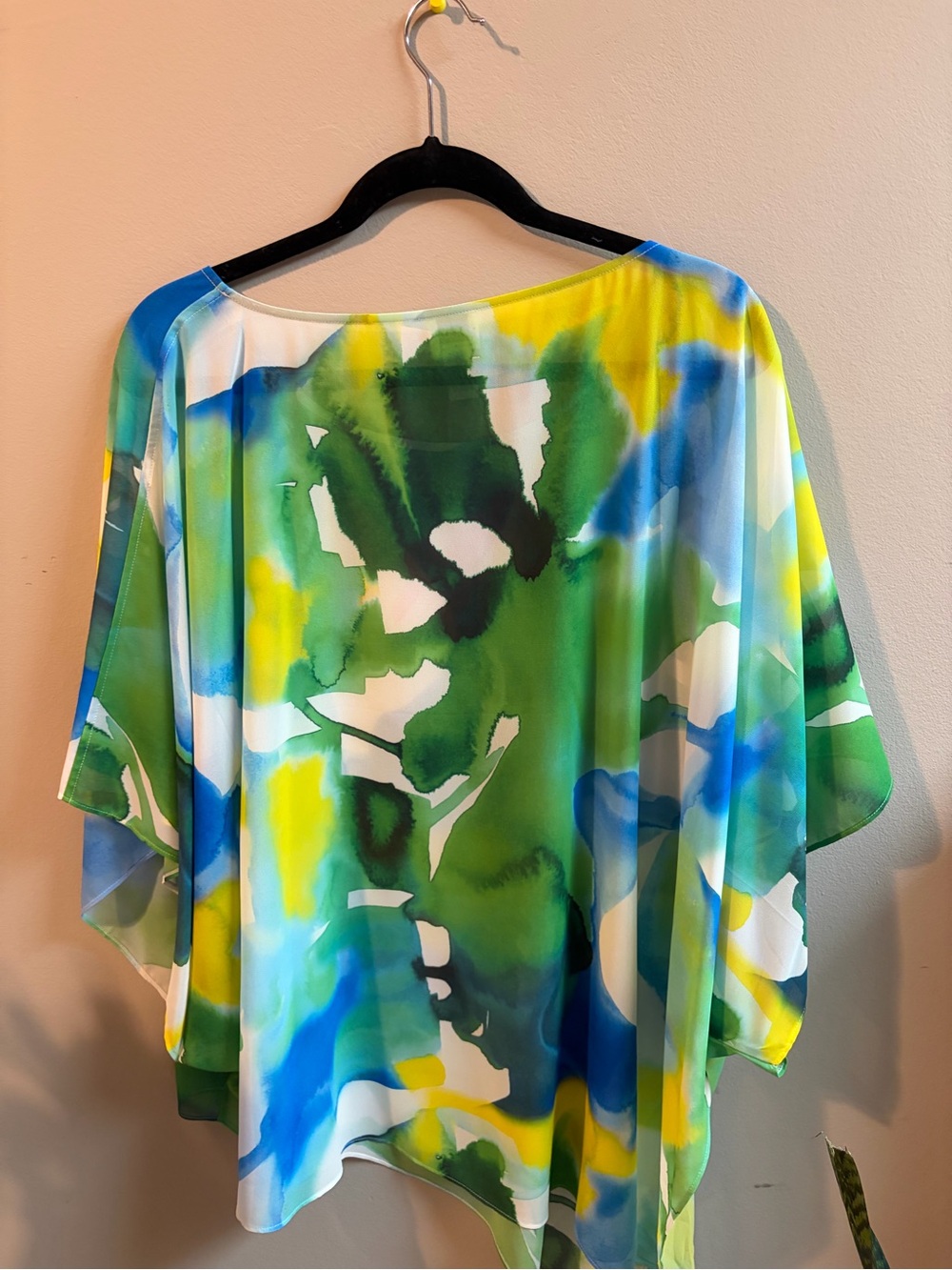 Chico’s NWT Watercolor Print Poncho Blouse L/XL | Blue Green Yellow - Picture 3 of 3